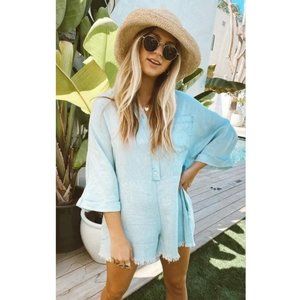 Show Me Your Mumu Horton Chambray Romper Jumpsuit Fringe Hem Relaxed Fit Small